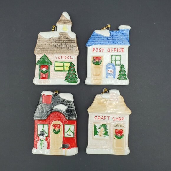 Ceramic Village Christmas Tree Ornaments Post Office School Craft Shop House - Picture 1 of 6
